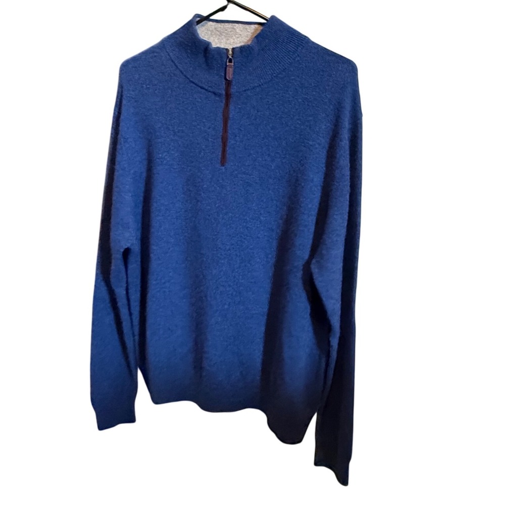 Bloomingdale's Men's Blue 100% Cashmere Quarter Zip Pullover‎ Sweater XXL
